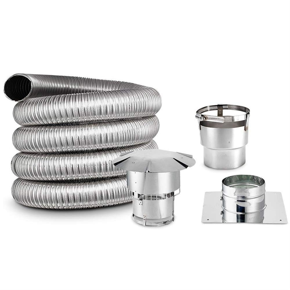 Kingsman direct vent starter kit with corrugated metal vent pipes and flue parts