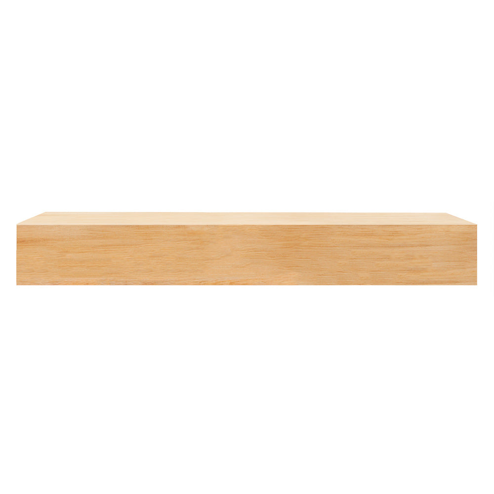 Light wood 59-inch Ozark mantel shelf with clean, flat top edge