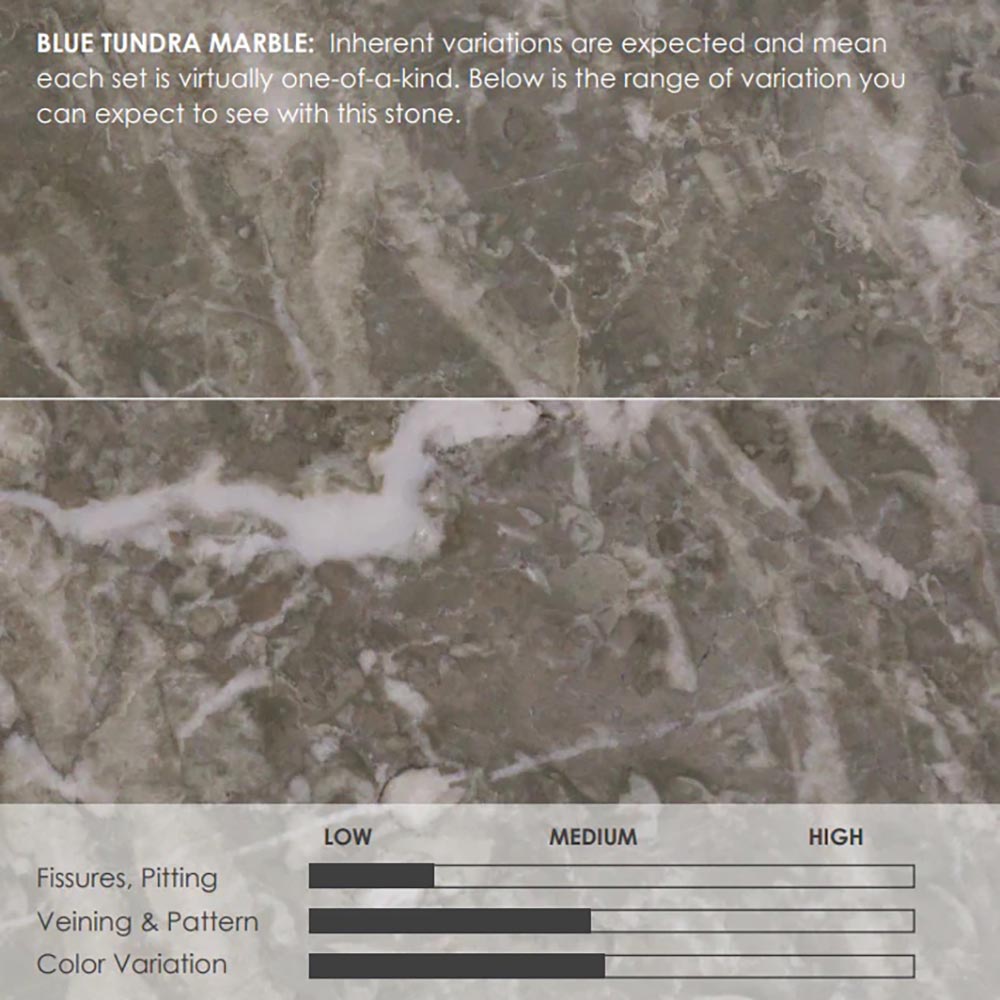 Blue tundra marble stone surface with gray-brown veining and pale white streaks