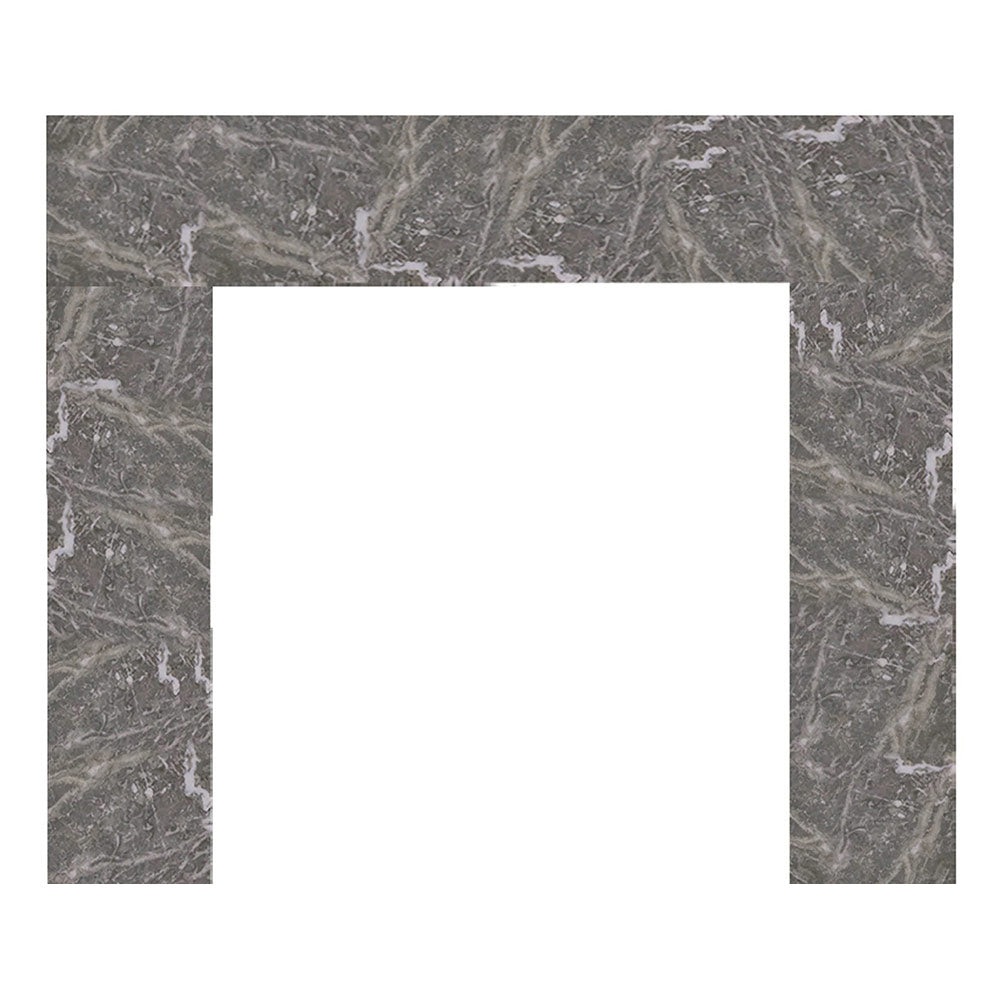 Blue tundra marble stone surround with gray-brown finish and white veining panels