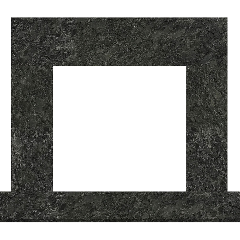 Granite stone surround panel in dark steel gray with square opening