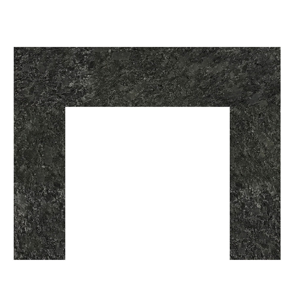 Dark gray granite stone surround panel with rectangular opening, side pieces