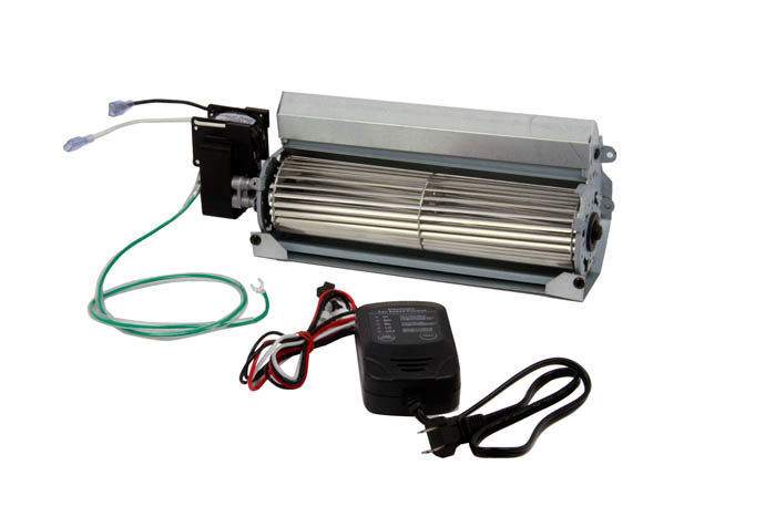 Fireplace blower fan kit with motor unit, speed controller, and wiring harness