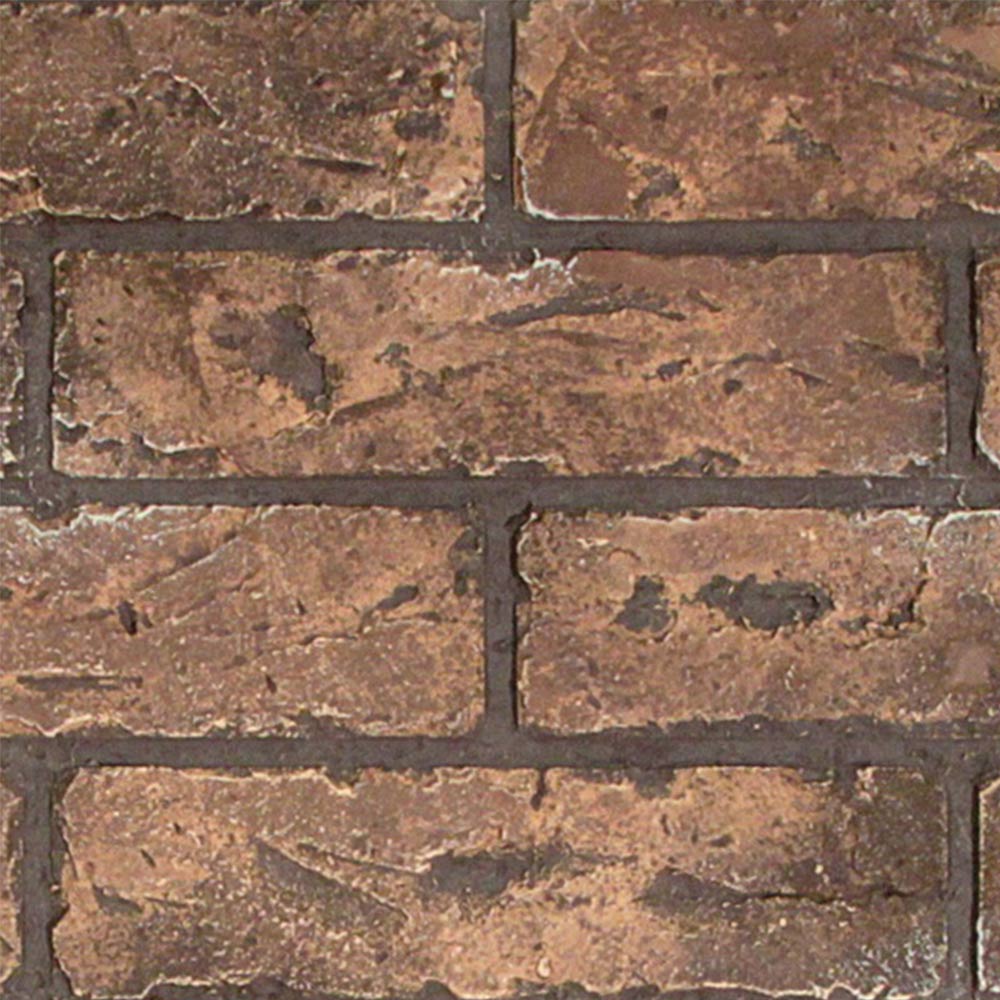 Brown stacked ceramic firebox liner tiles with rock-textured finish