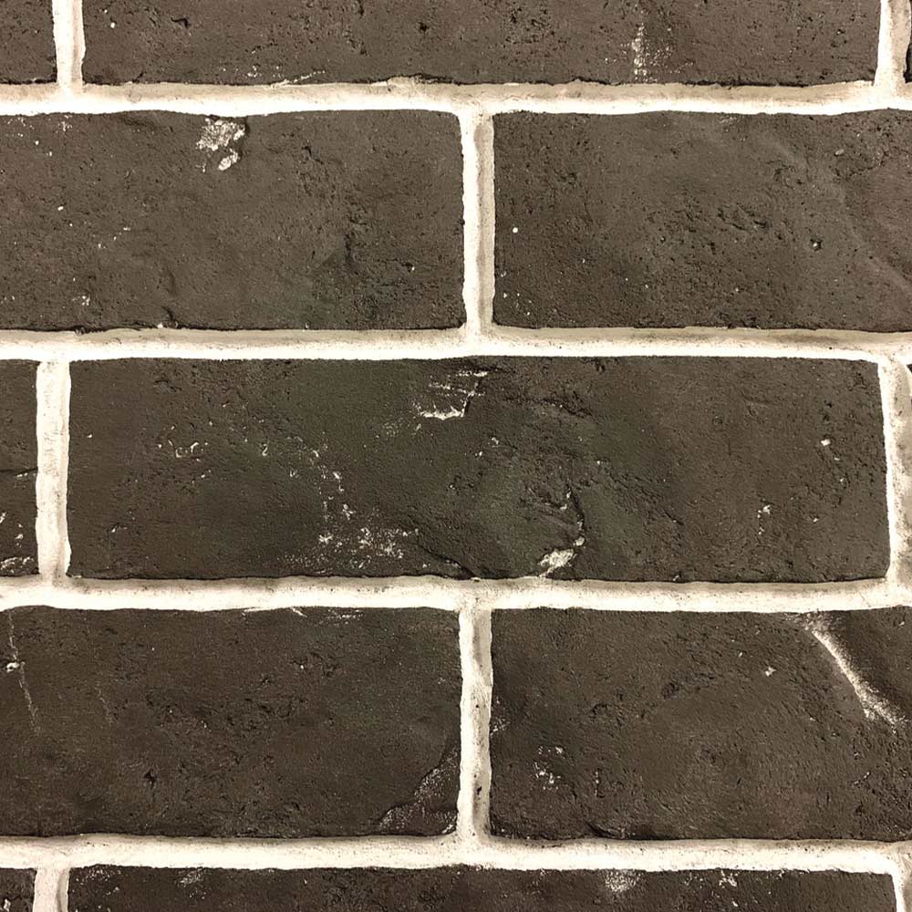 Ceramic stacked tile liner with dark brown brick pattern and light grout lines