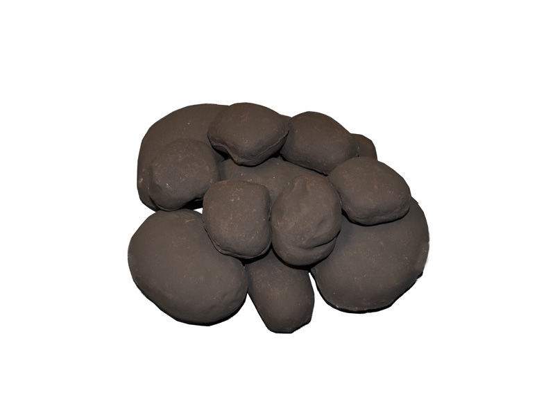 Black ceramic fiber river rocks, rounded dark stones in a small pile