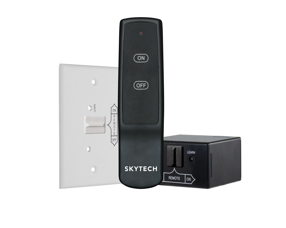 SKYTECH on/off remote control with dark battery receiver and wall switch plate