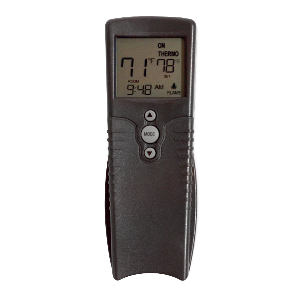 Handheld remote control with LCD display and thermostat buttons