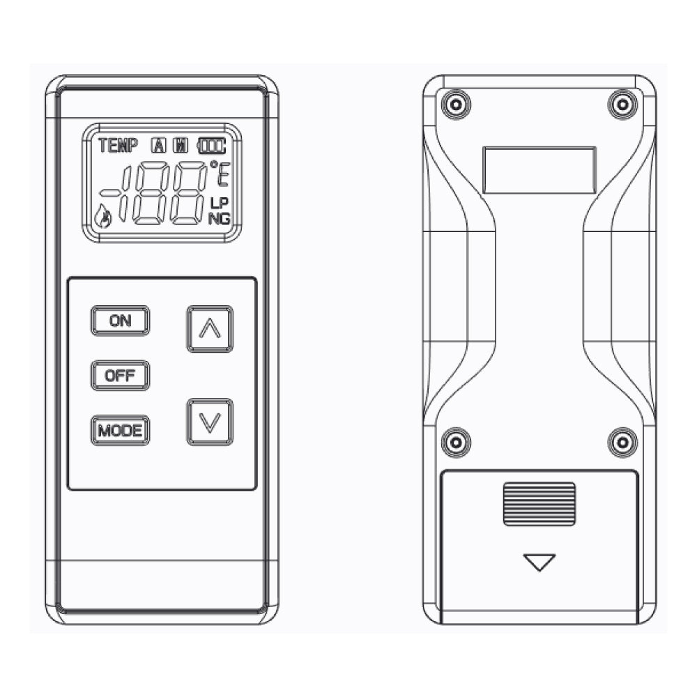 Thermostat remote control with buttons and display, white plastic housing