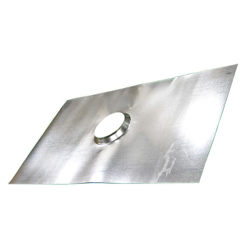Spotix chase top flashing, silver metal sheet with round mounting hole