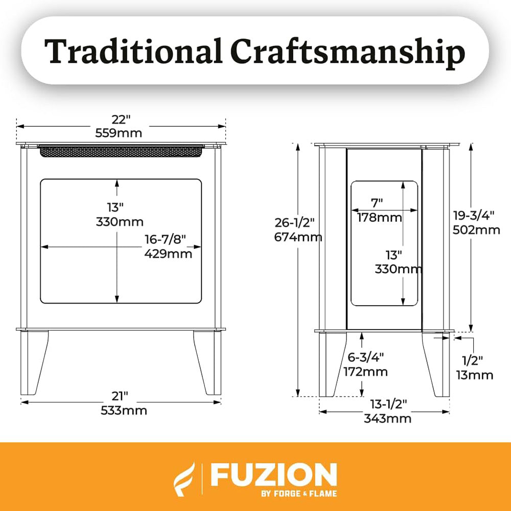Freestanding electric stove size diagram with front glass window