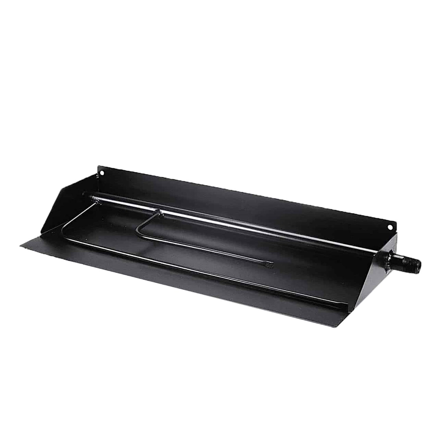 Black vented burner tray with mounting feet and side gas control knob