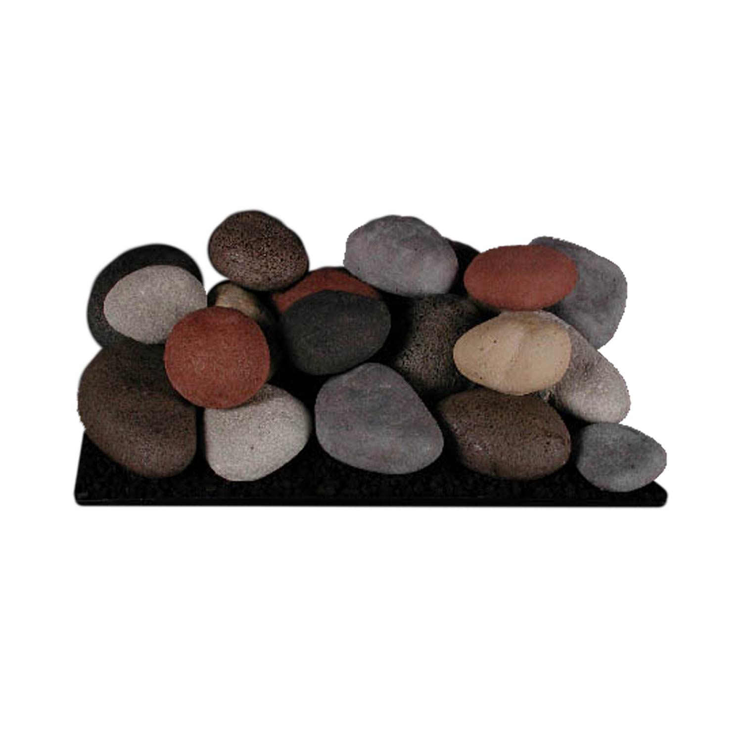 Smooth calico fire stones set with assorted smooth oval stones on dark base