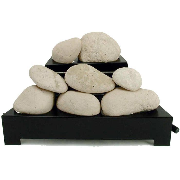 Natural fire stones assortment pack in a black tray, showing smooth rounded beige rocks