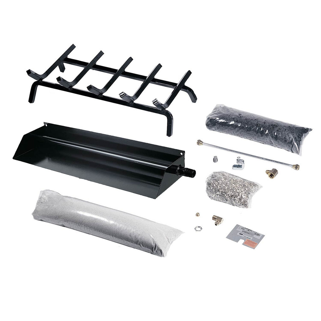 Rasmussen BFH ember burner and grate kit with black burner box and metal grate bars
