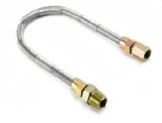 Stainless steel gas flex line with brass ends, 3/8-in ID and 1/2-in fittings