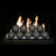 Dark gray 4-inch fire spheres with visible flames behind the round sphere fronts