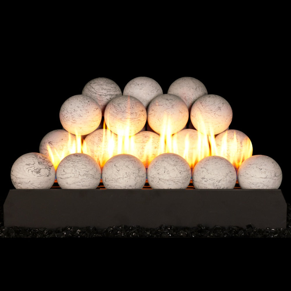Stacked light gray fire spheres burner kit glowing from within