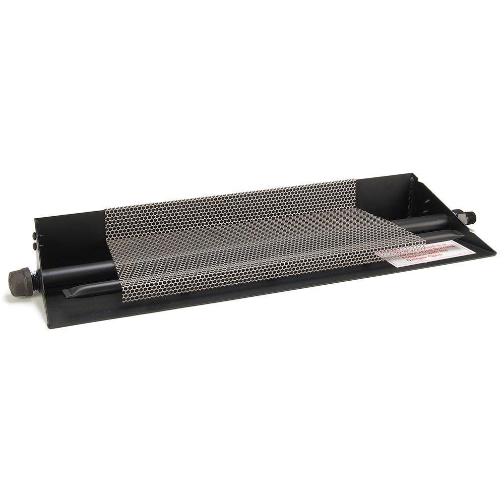 Vented gas fireplace burner with perforated metal mesh and black base