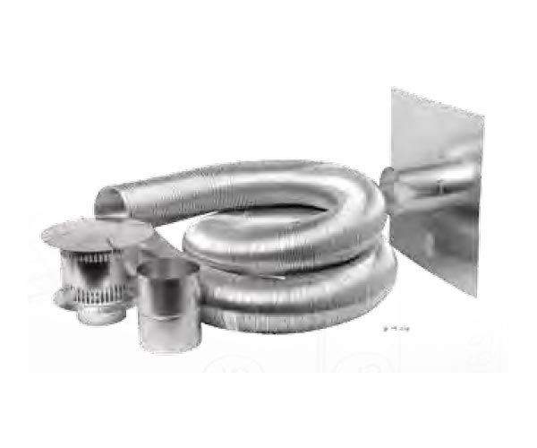 Compressed aluminum flexible gas liner kit with coiled liner and wall fitting