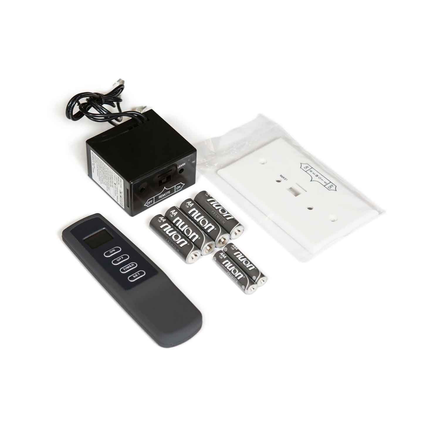 Gas log remote control kit: handheld remote, control box, batteries and wall plate