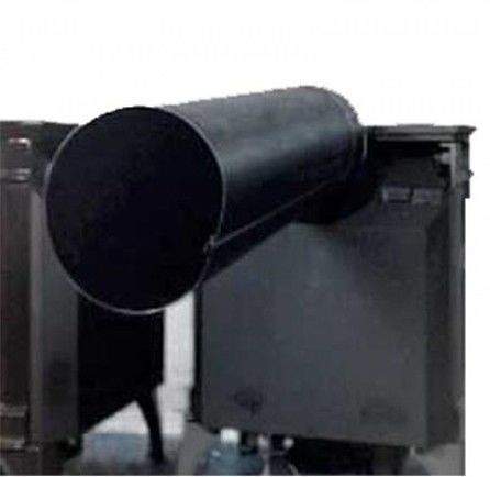 Round black vent pipe with elbow and rectangular housing for wall vent kit