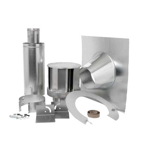 Stainless steel direct vent roof terminal kit with flashing plate, brackets, and tubes