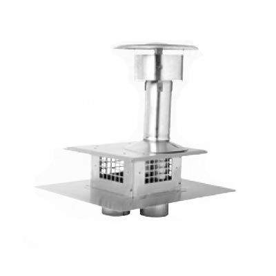 Stainless steel co-linear vent terminal with rain cap and perforated side panels