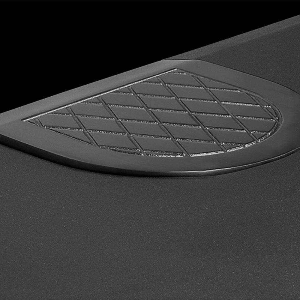 Black stove top vent cover with decorative diamond grille