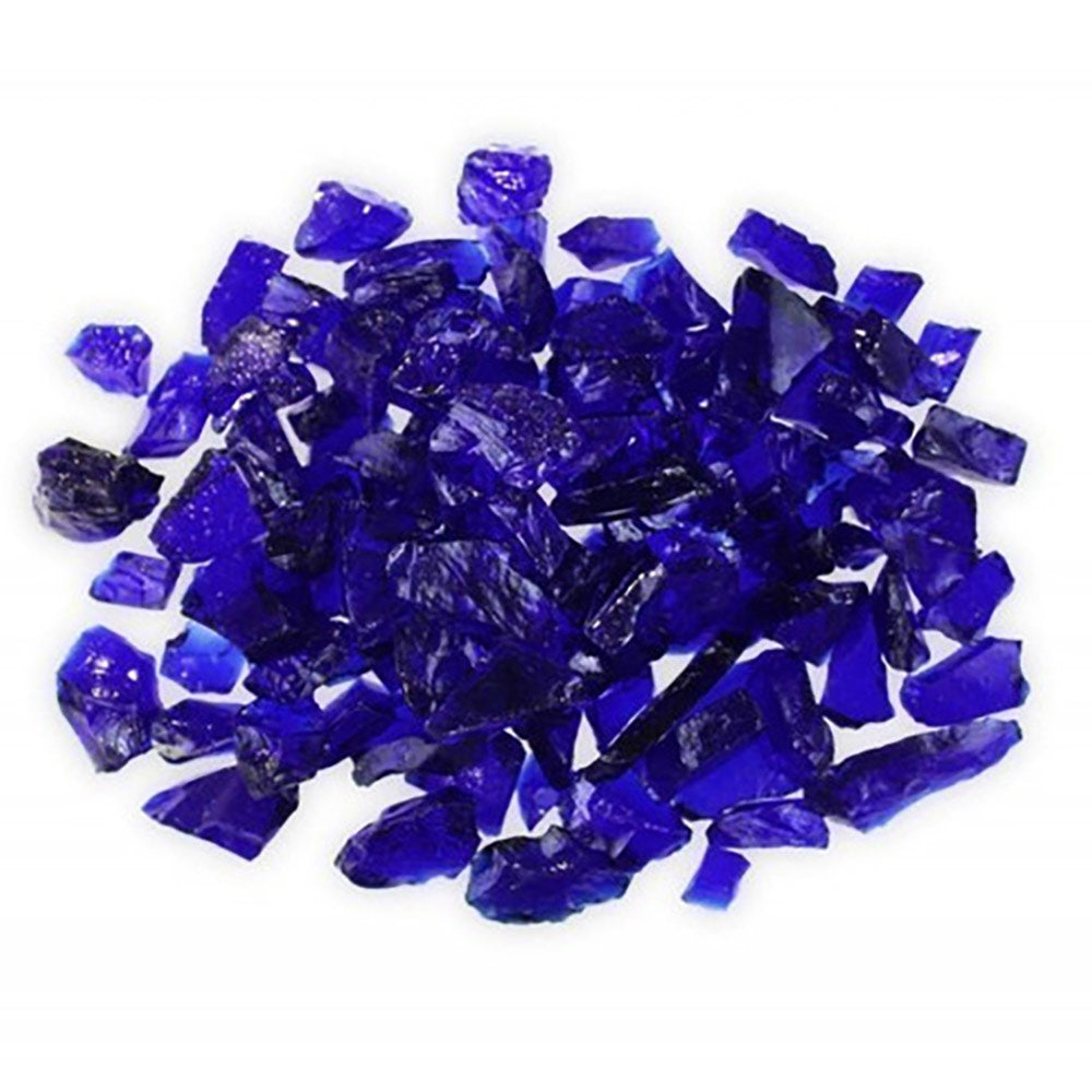 Dark blue broken fire glass shards, irregular pieces