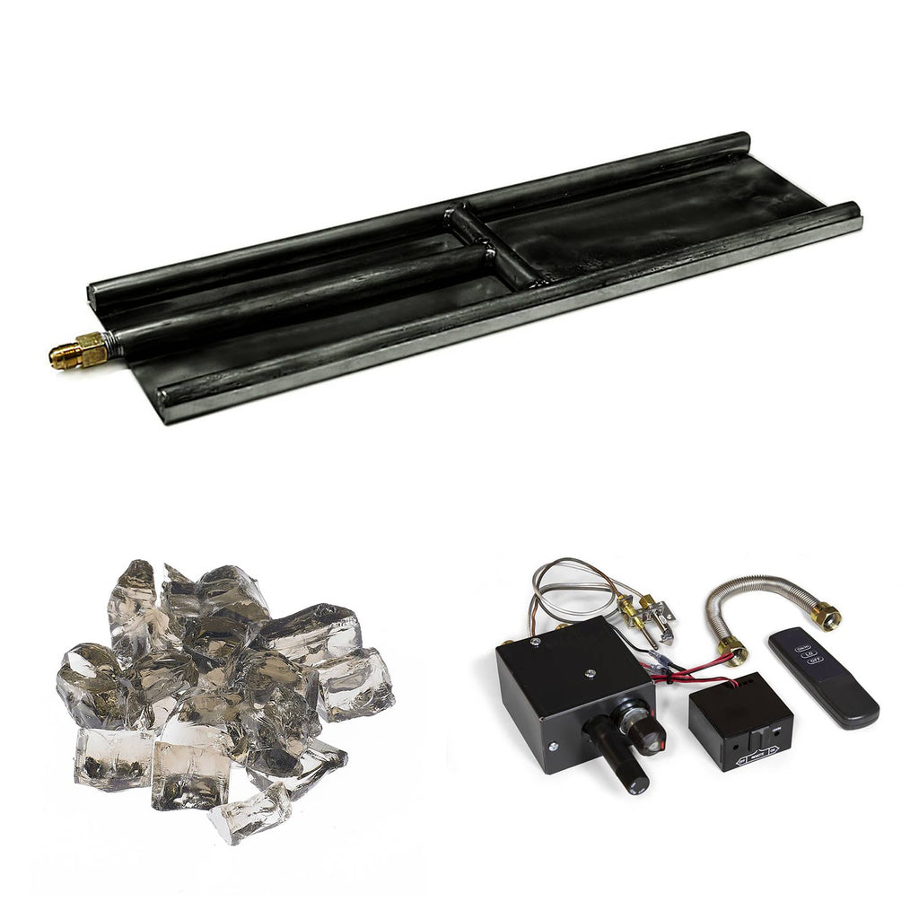 Indoor glass burner kit with black base, vester black glass media and electronic components