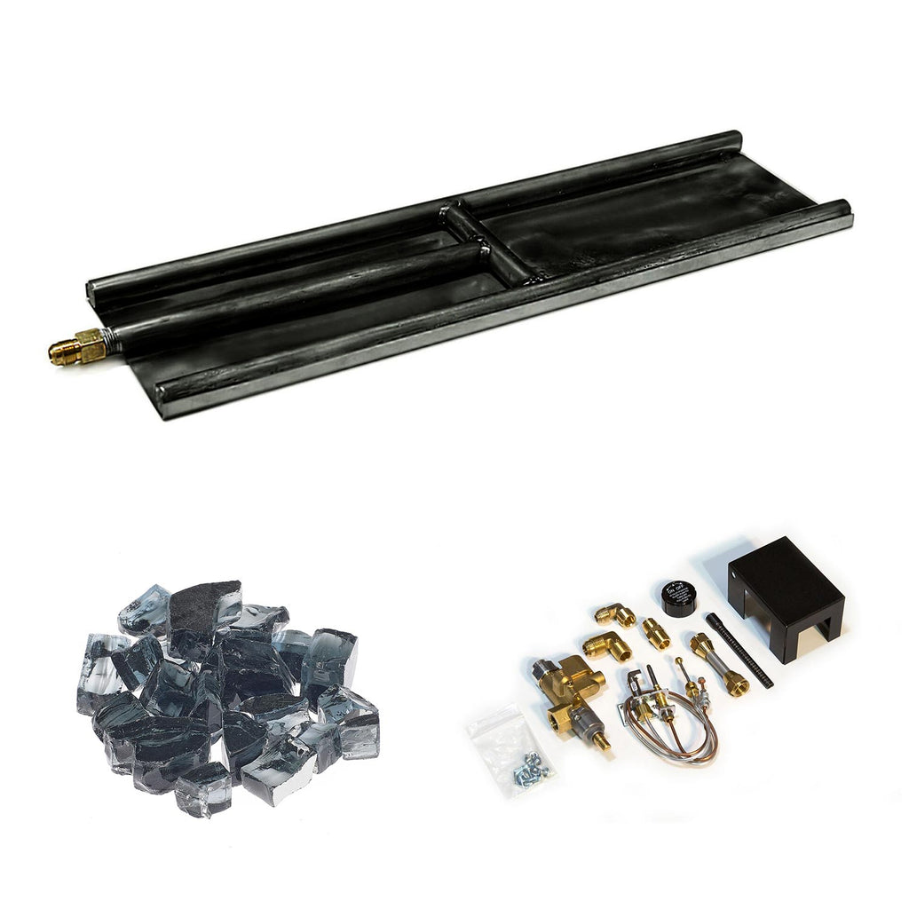 Grand Canyon indoor glass burner kit with black burner tray and clear glass media