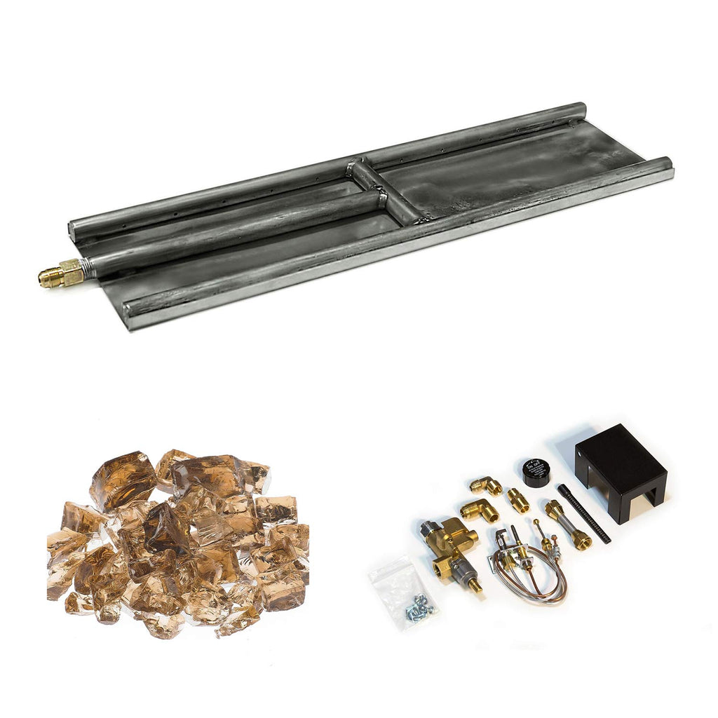 Stainless steel H-style glass burner with brown glass media and brass parts plus control module