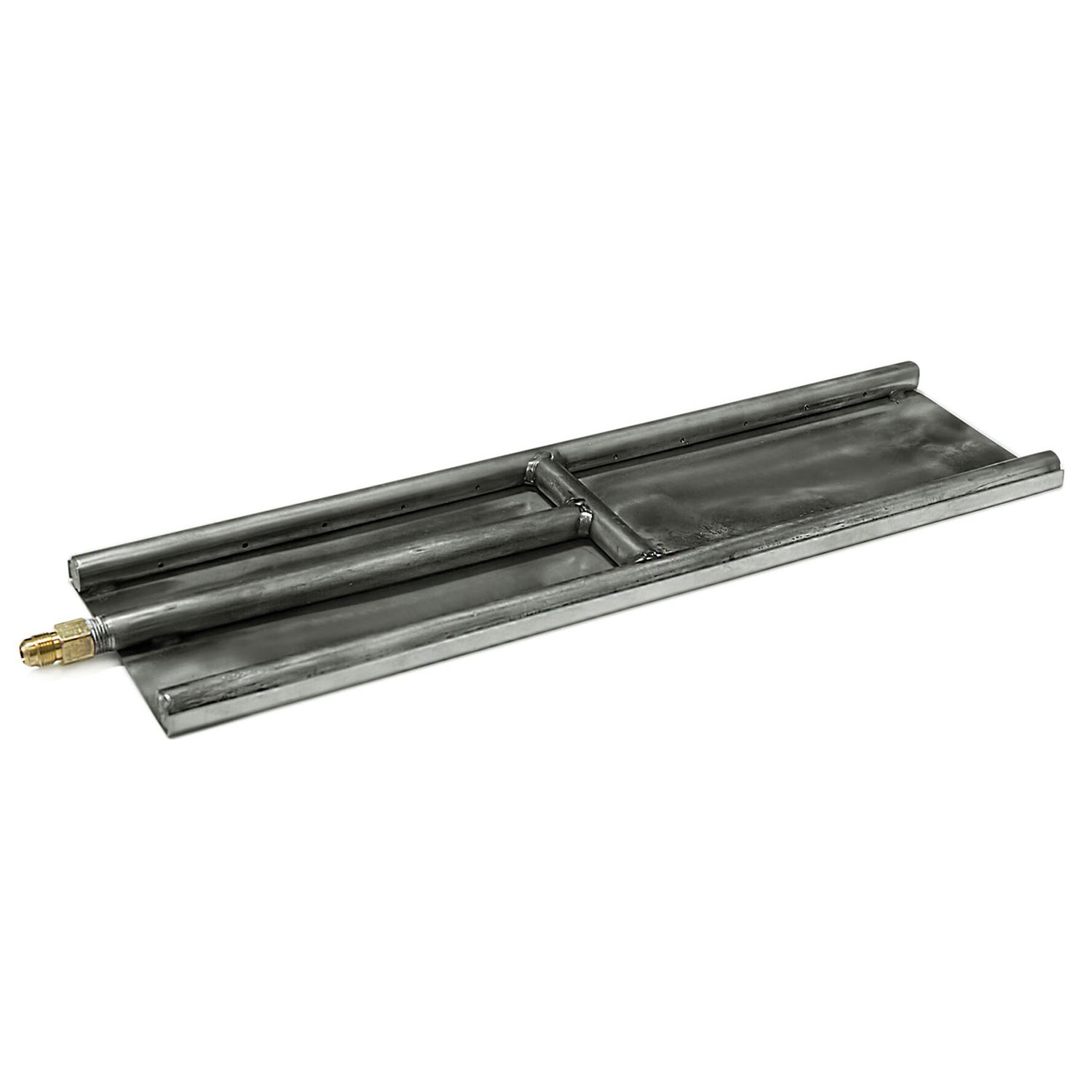 Stainless steel H-style gas burner system with side tubes and brass connector