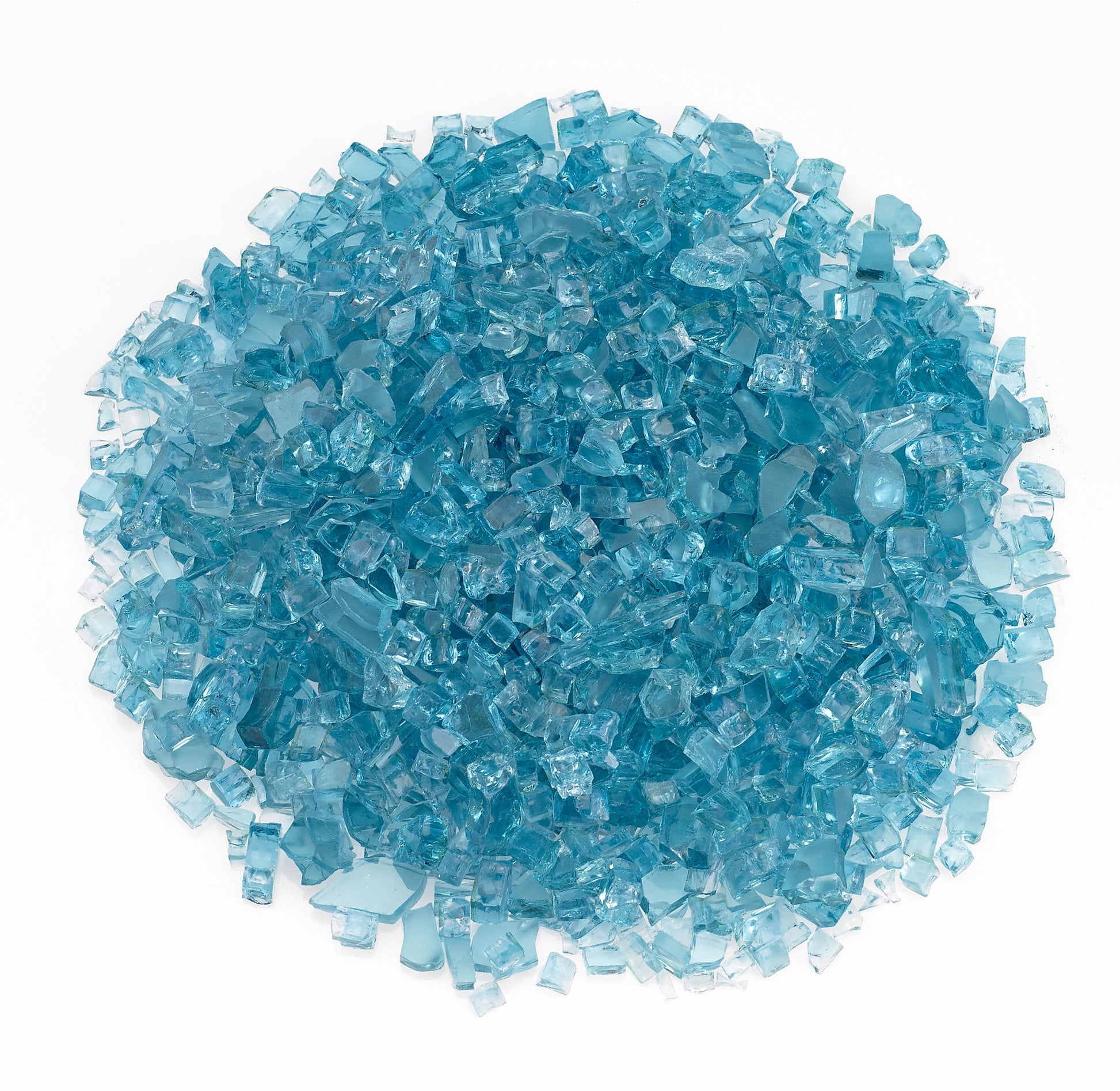 Blue and green fire glass crystals, clear cube pieces for fire pits, assorted sizes