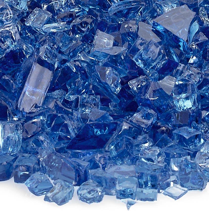 Cobalt blue fire glass, clear glass chunks with sparkling facets