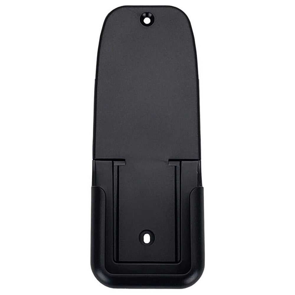 Black back housing of remote transmitter with mounting bracket slot