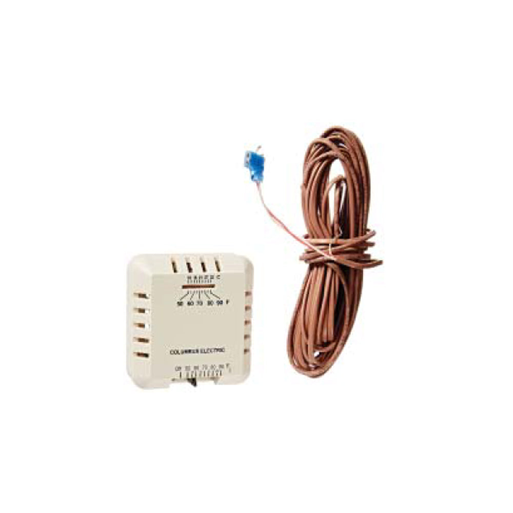 Thermostatic wall switch kit with white controller and bundled brown wires