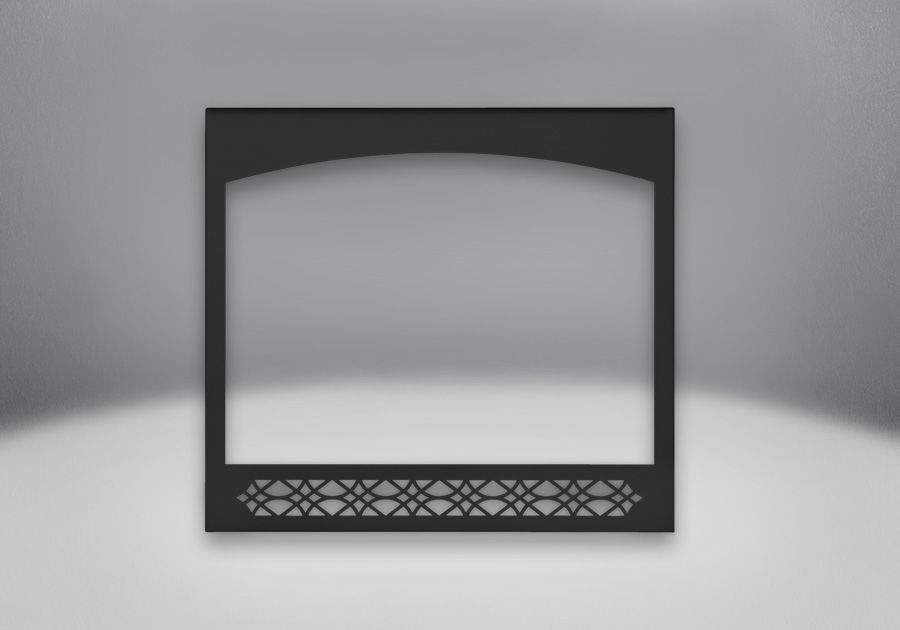 Decorative gas fireplace front panel with arched top and diamond lattice bottom border