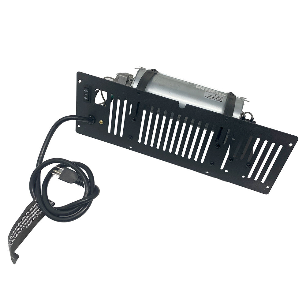 Blower kit with black fan housing and power cord for ventless gas stove