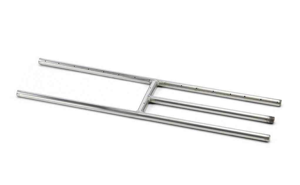 Rectangular stainless steel H-burner assembly with cross support bars