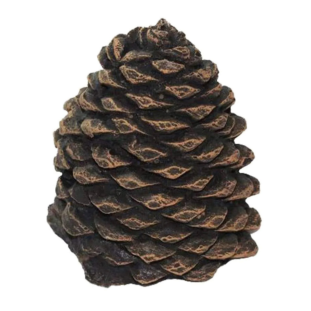 Small decorative pine cone, dark brown with textured layered scales