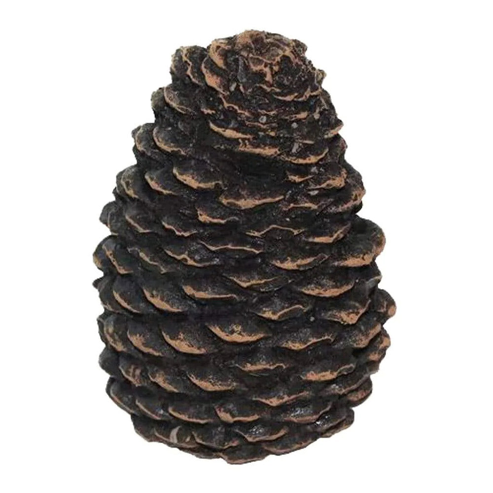 Small decorative pine cone, dark brown with layered textured scales