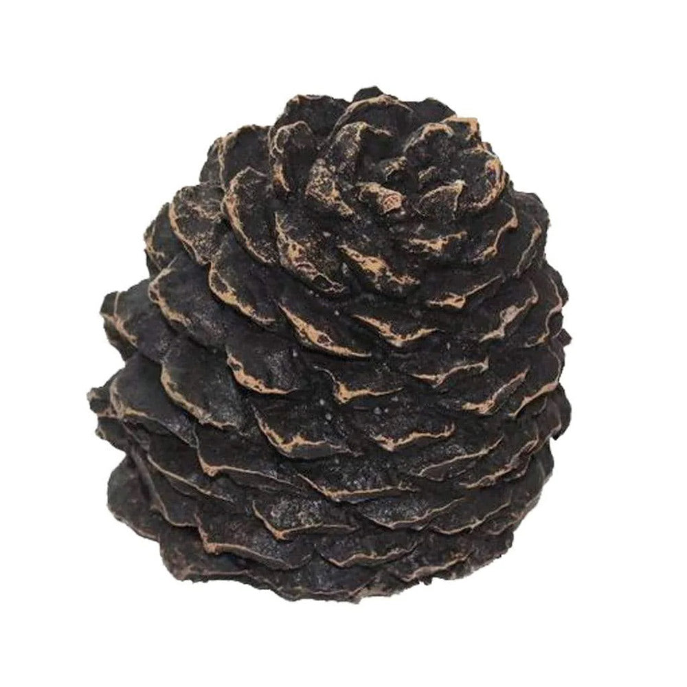 Medium decorative pine cone ornament with dark brown textured scales