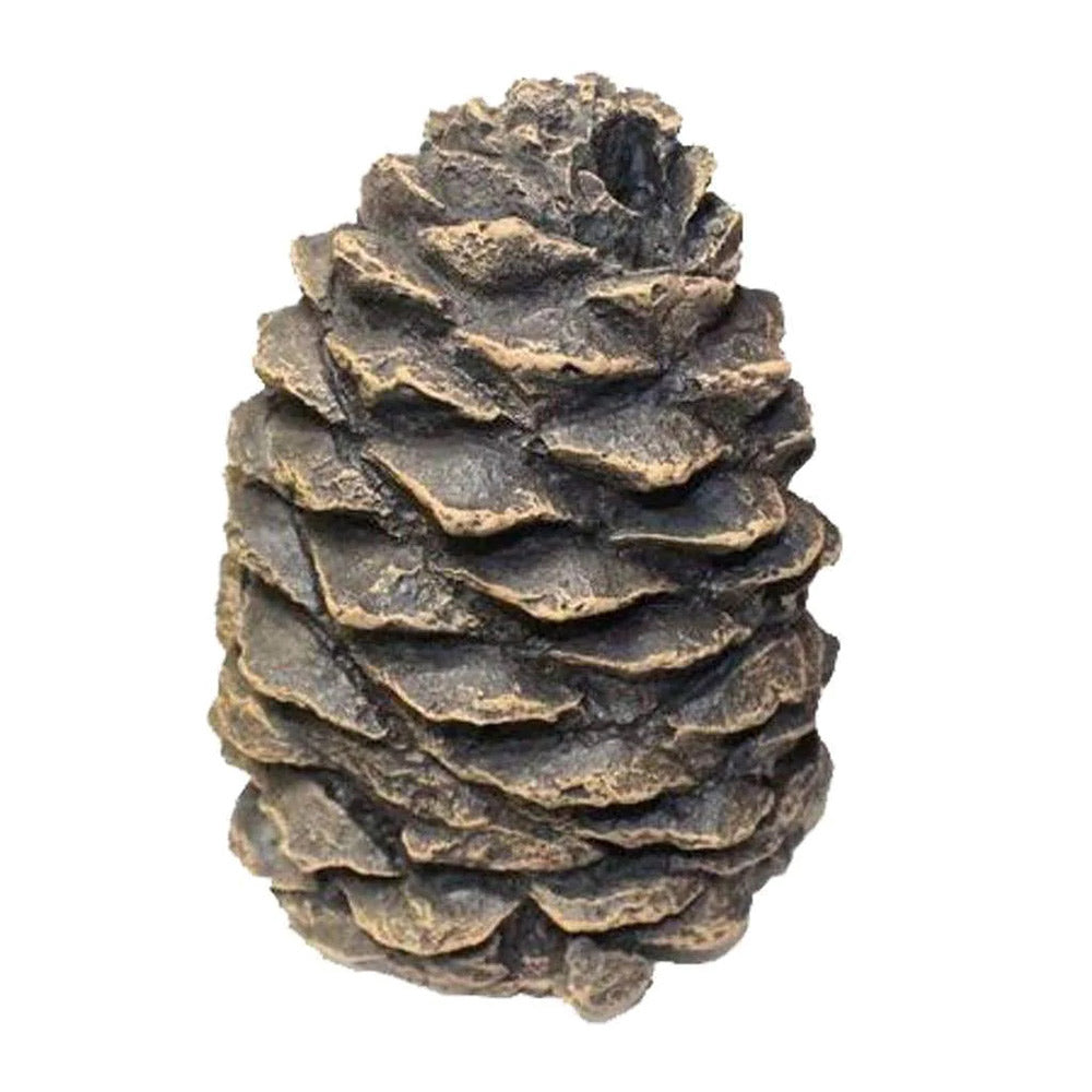 Large decorative pine cone ornament, dark brown with textured layered scales