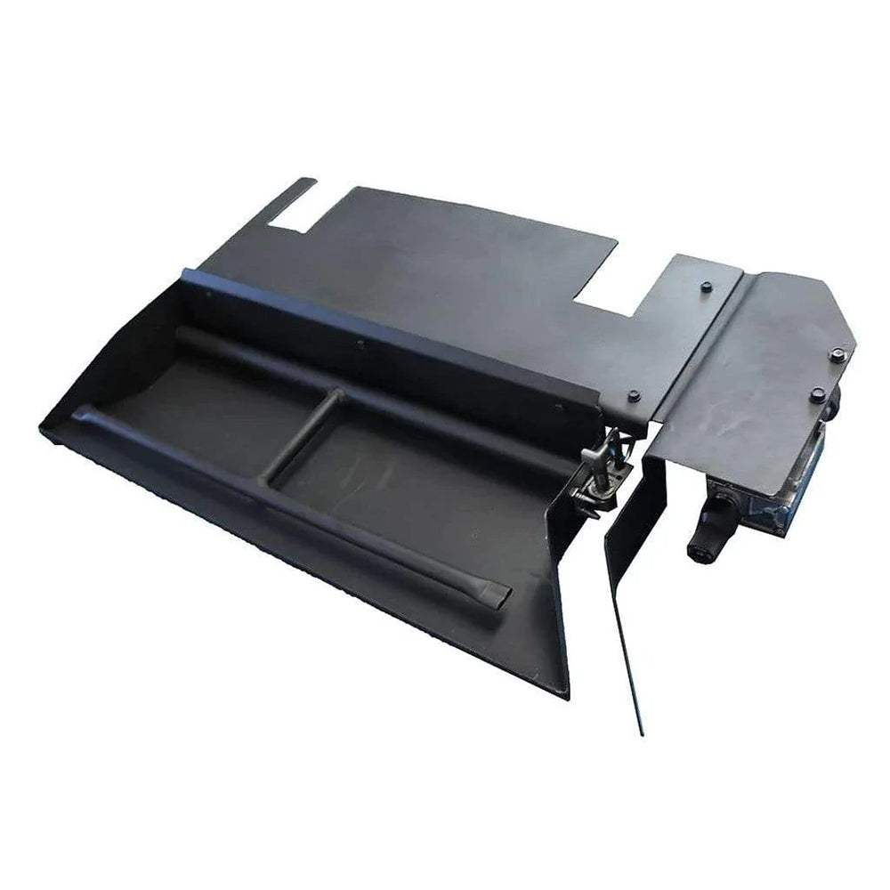 Vented hidden control burner kit with black metal cover, burner base, and pilot tube
