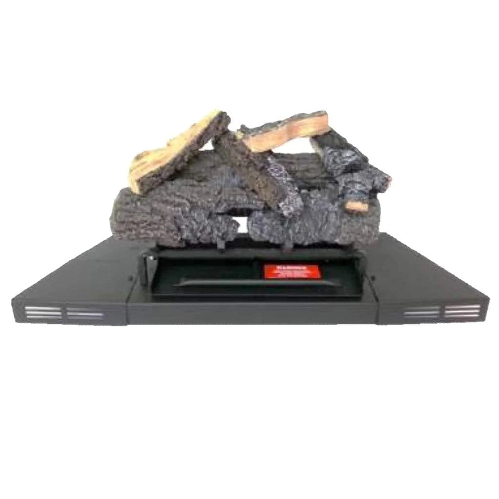Vented gas burner concealer kit with dark logs and front control panel