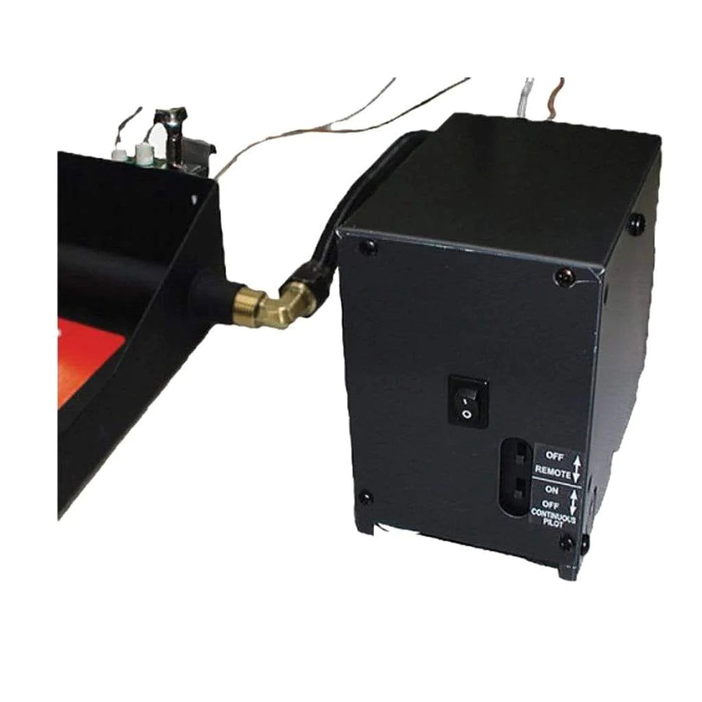 Electronic ignition pilot control box, black metal enclosure with remote switch panel