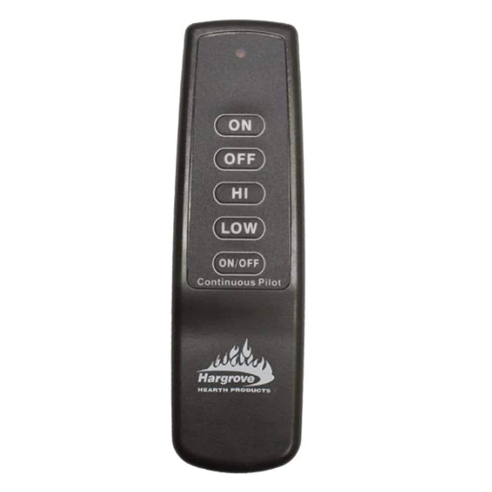 Hargrove HGAFRT black remote control with ON/OFF, HI/LOW, and Continuous Pilot buttons