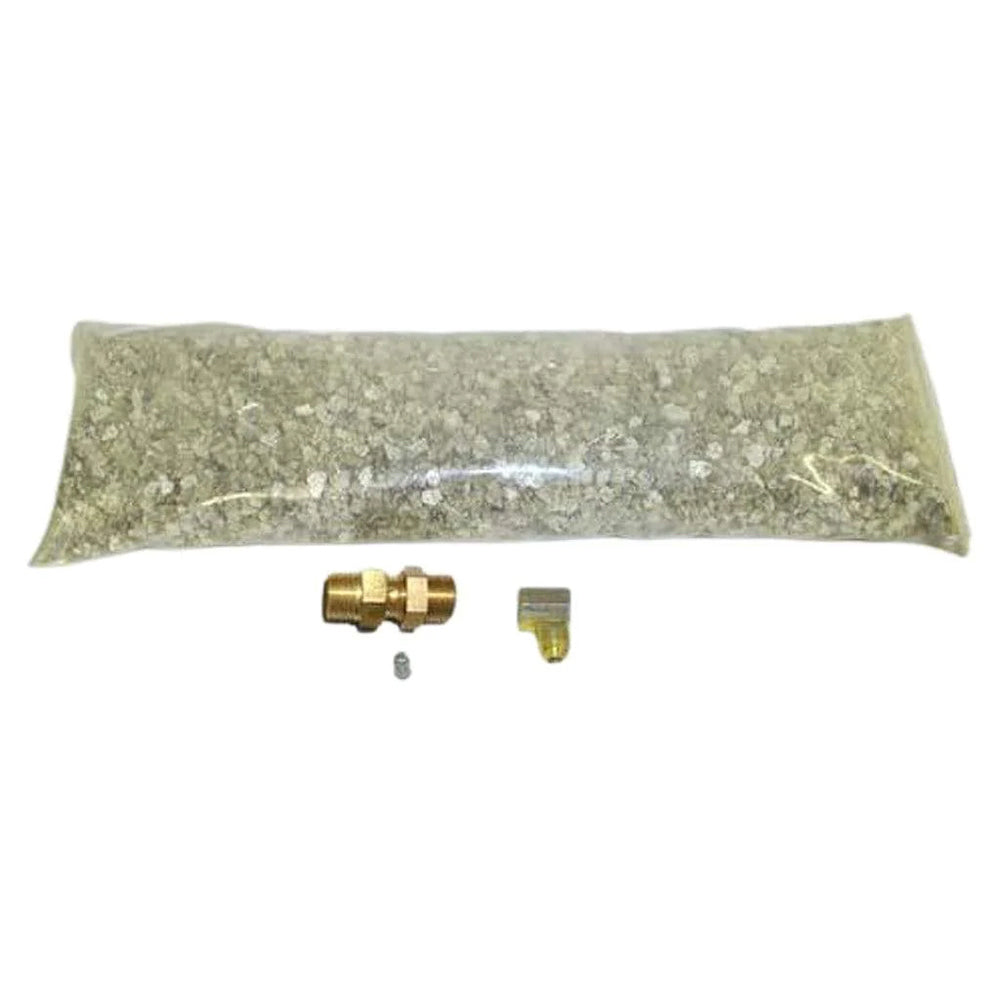 Propane conversion kit with green cloth pouch and brass fittings, including connector and adapter
